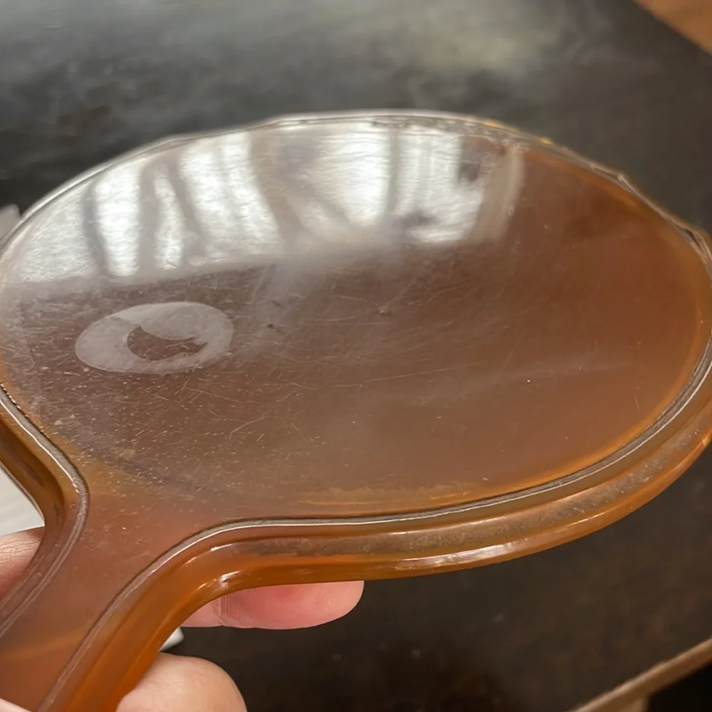 Vintage Resin Hand Mirror Floral Etching